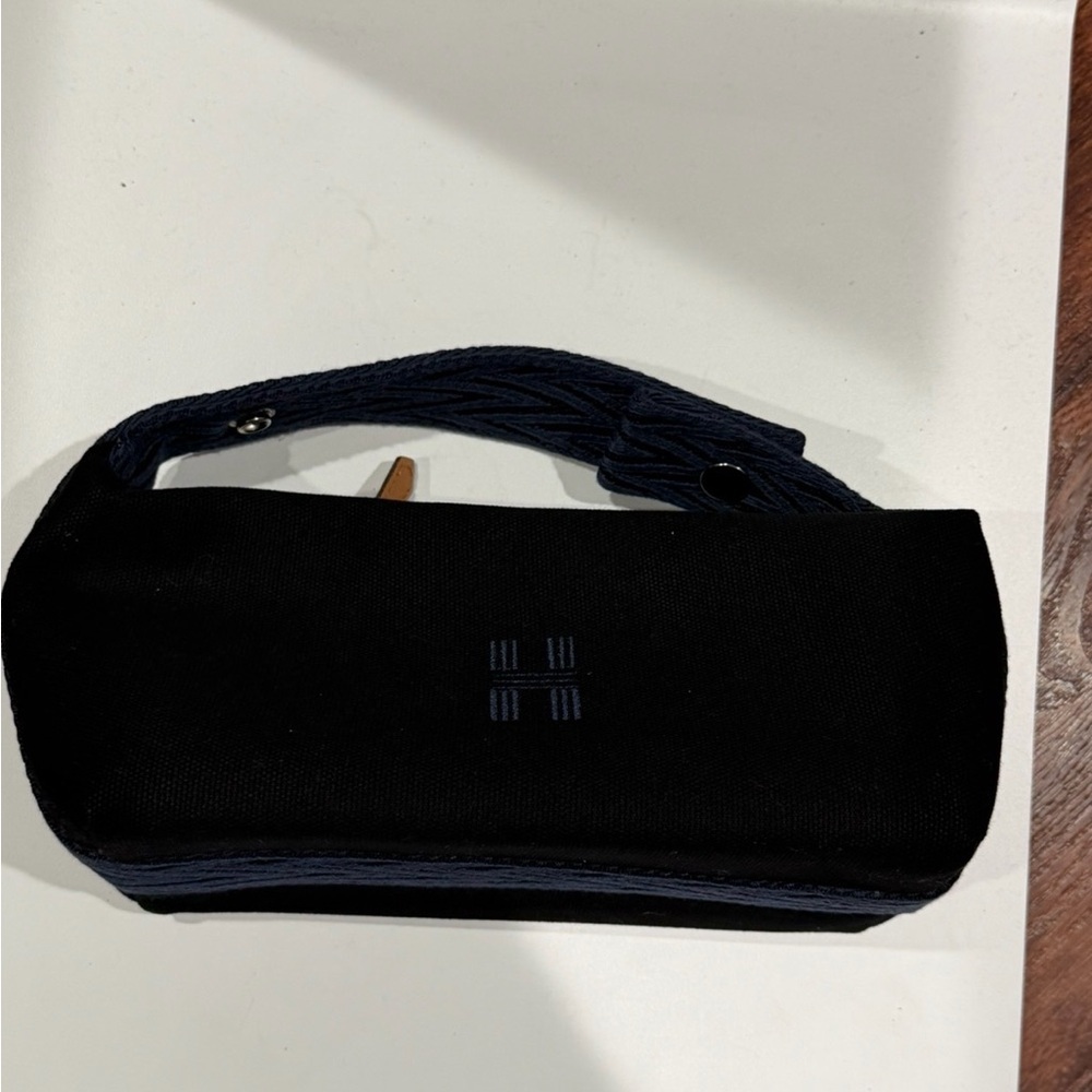 Black with blue trim Canvas Wristlet Zip Pouch